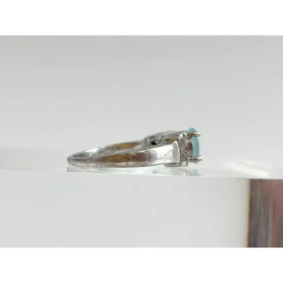 Natural Aquamarine Geoemtric 925 Sterling Silver Vintage Ring - sz 7.25 - Picture 4 of 16
